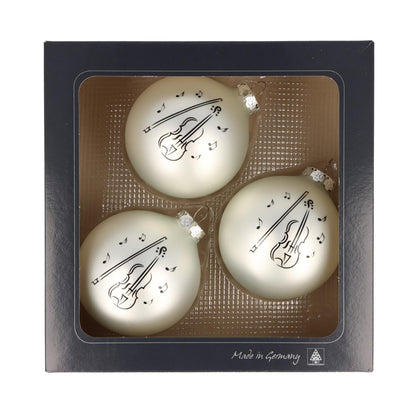 Set of 3 Christmas balls with violin print, various colors