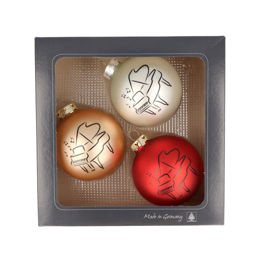 Set of 3 Christmas balls with piano print, various colors