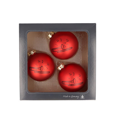 Set of 3 Christmas balls with trombone print, various colors