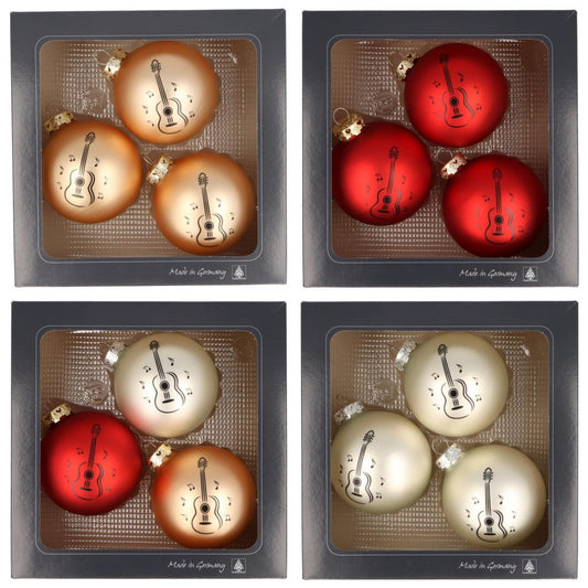 Set of 3 Christmas balls with concert guitar print, various colors