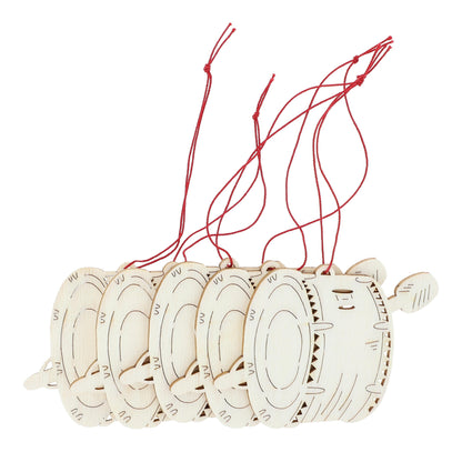 5er-Set Pappelholz-Anhänger - Motiv: Marschtrommel