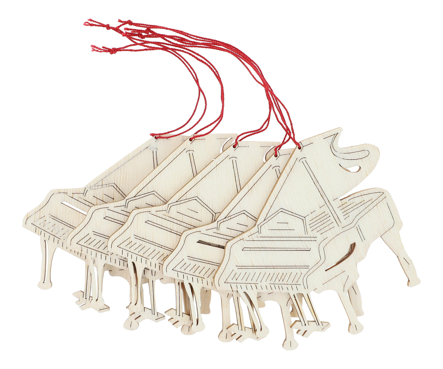 Set of 5 piano pendants made of poplar wood, grand piano