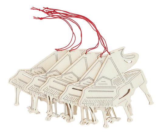 Set of 5 piano pendants made of poplar wood, grand piano