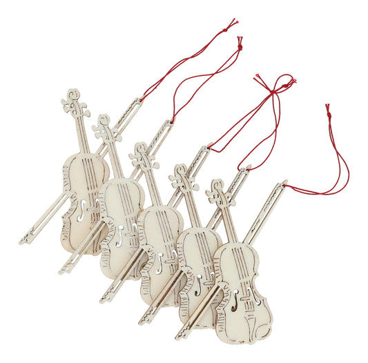 Set of 5 violin pendants made of poplar wood, violin