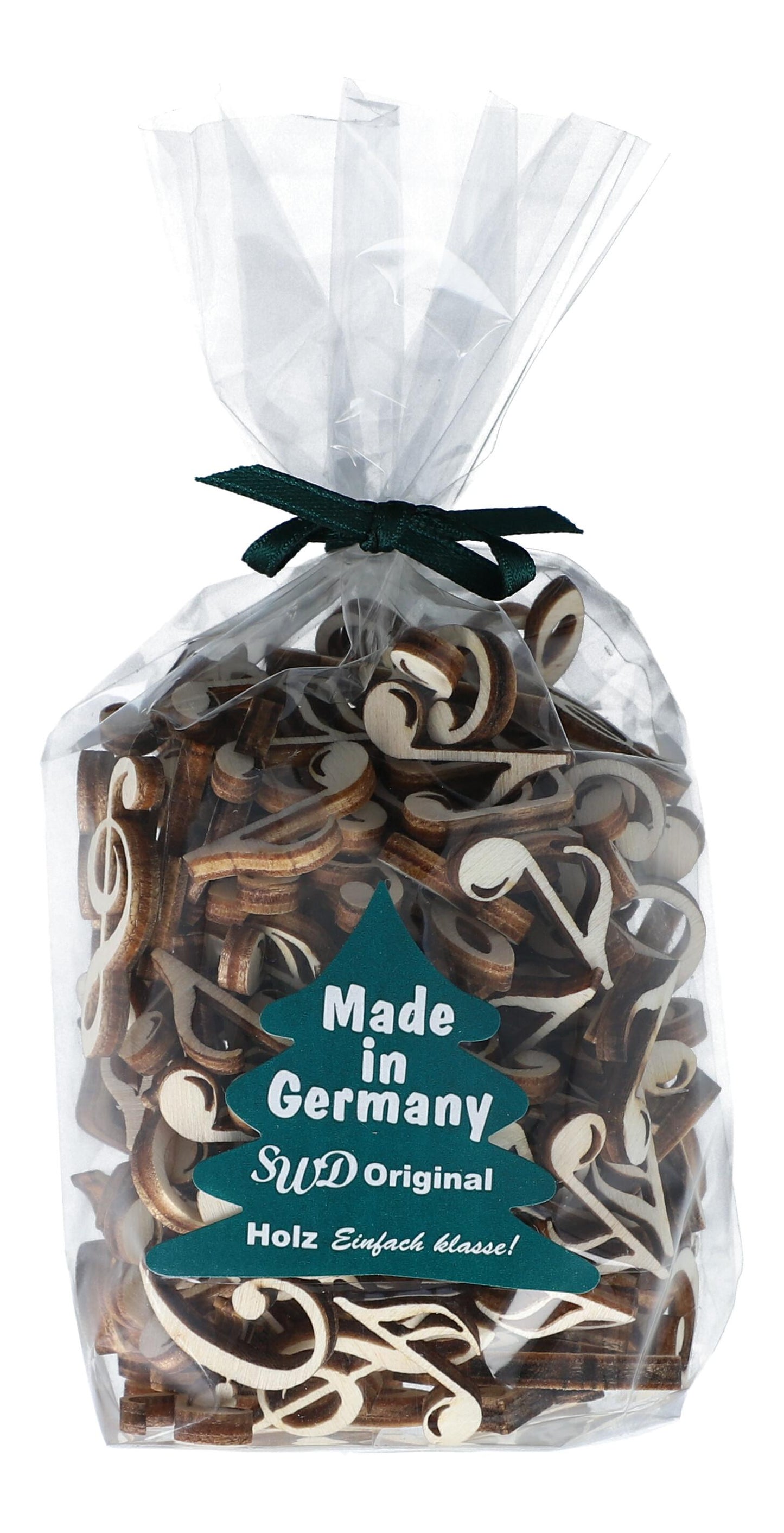 Holz-Streudeko als Noten, Violin- und Bassschlüssel, Tischdekoration