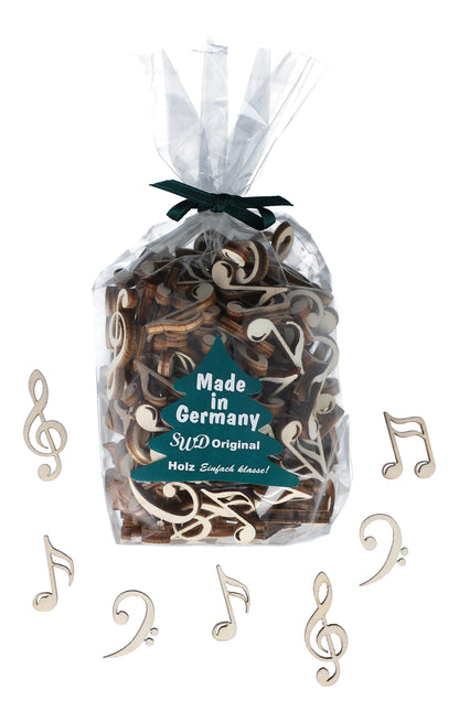 Holz-Streudeko als Noten, Violin- und Bassschlüssel, Tischdekoration