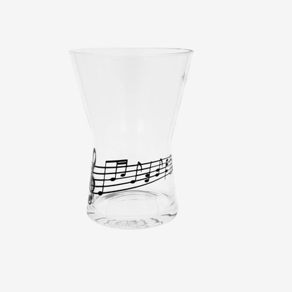 musical glass vase with black treble clef and musical note