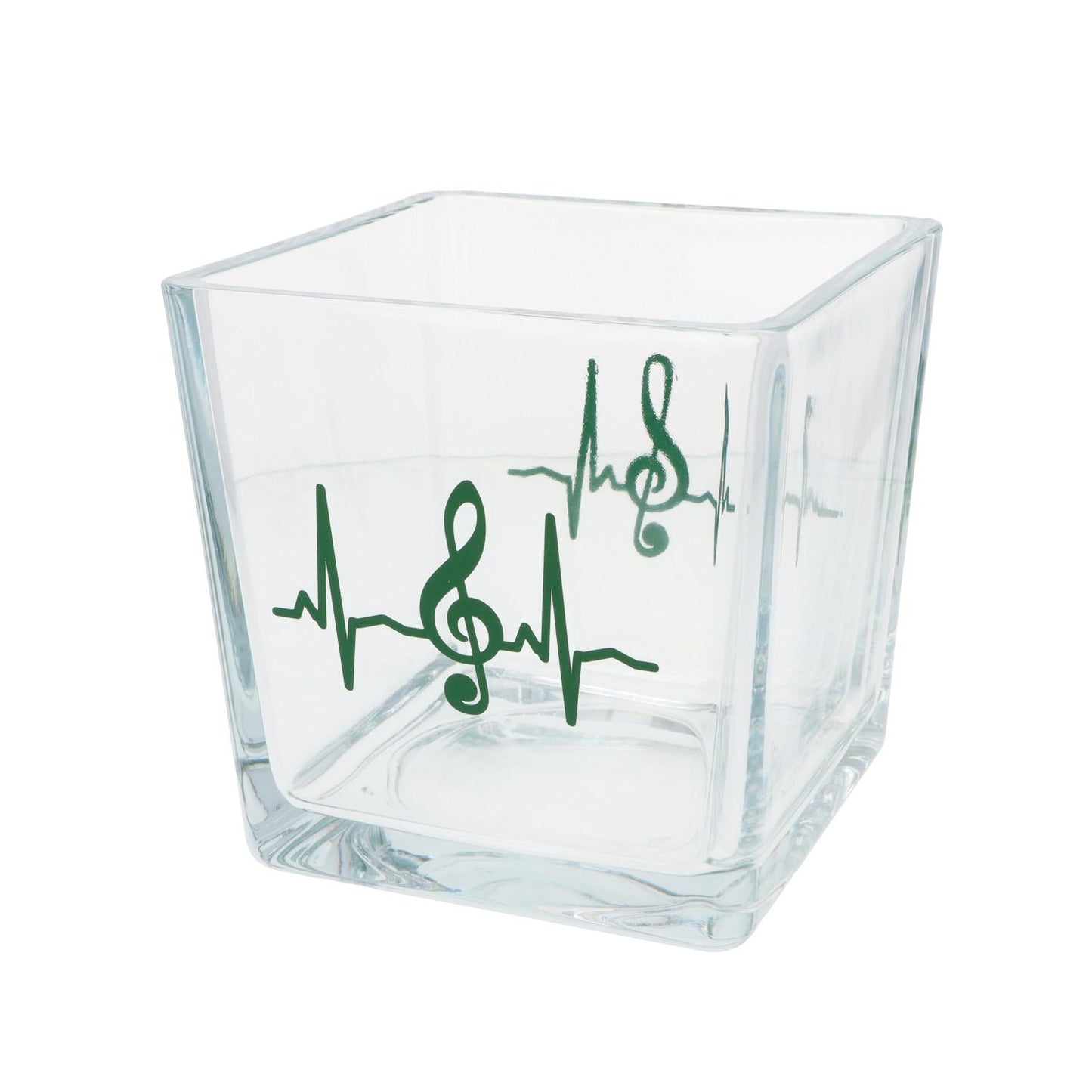 Glas-Vase mit Herzschlag und Violinschlüssel