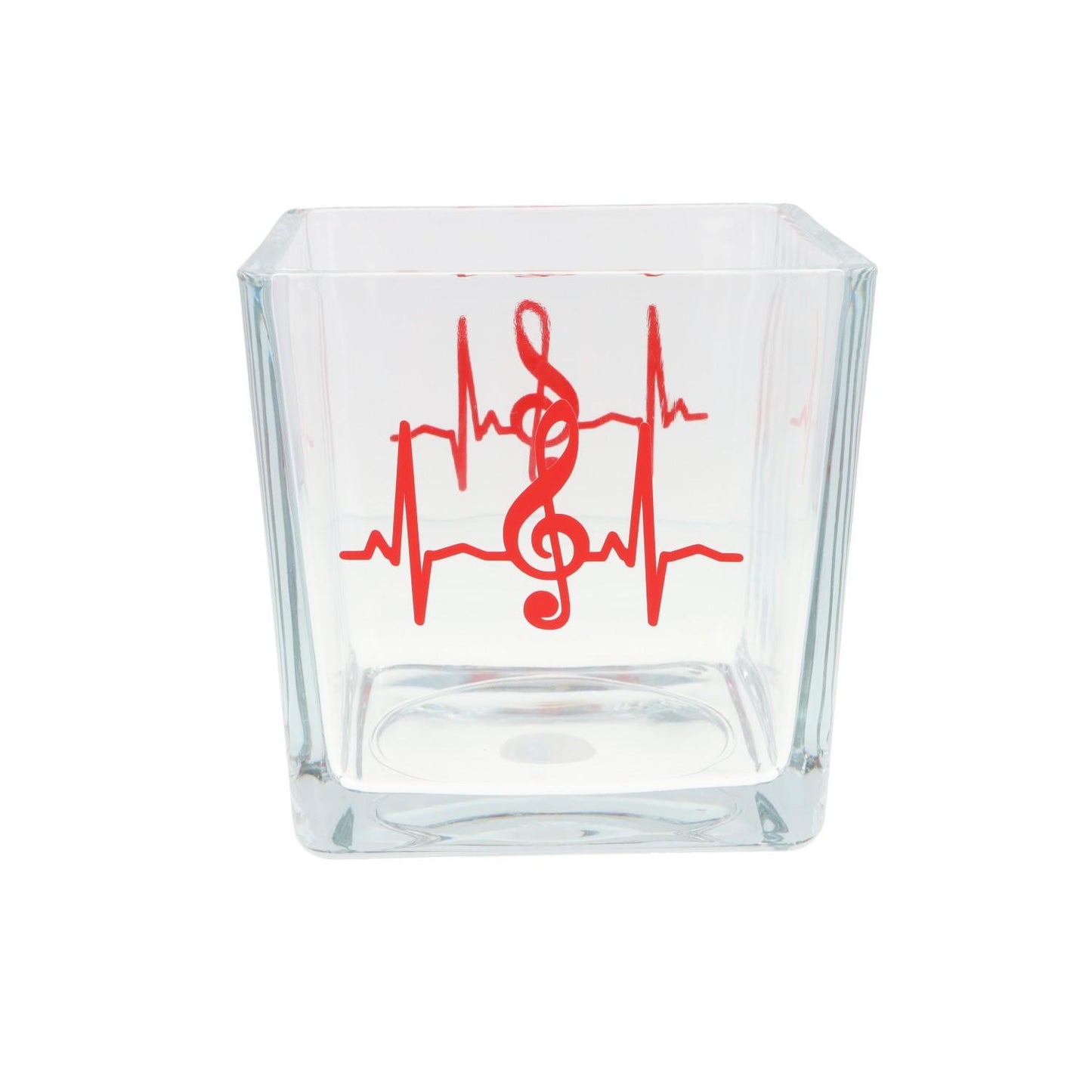 Glas-Vase mit Herzschlag und Violinschlüssel