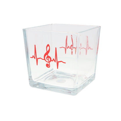 Glas-Vase mit Herzschlag und Violinschlüssel
