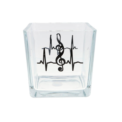 Glas-Vase mit Herzschlag und Violinschlüssel