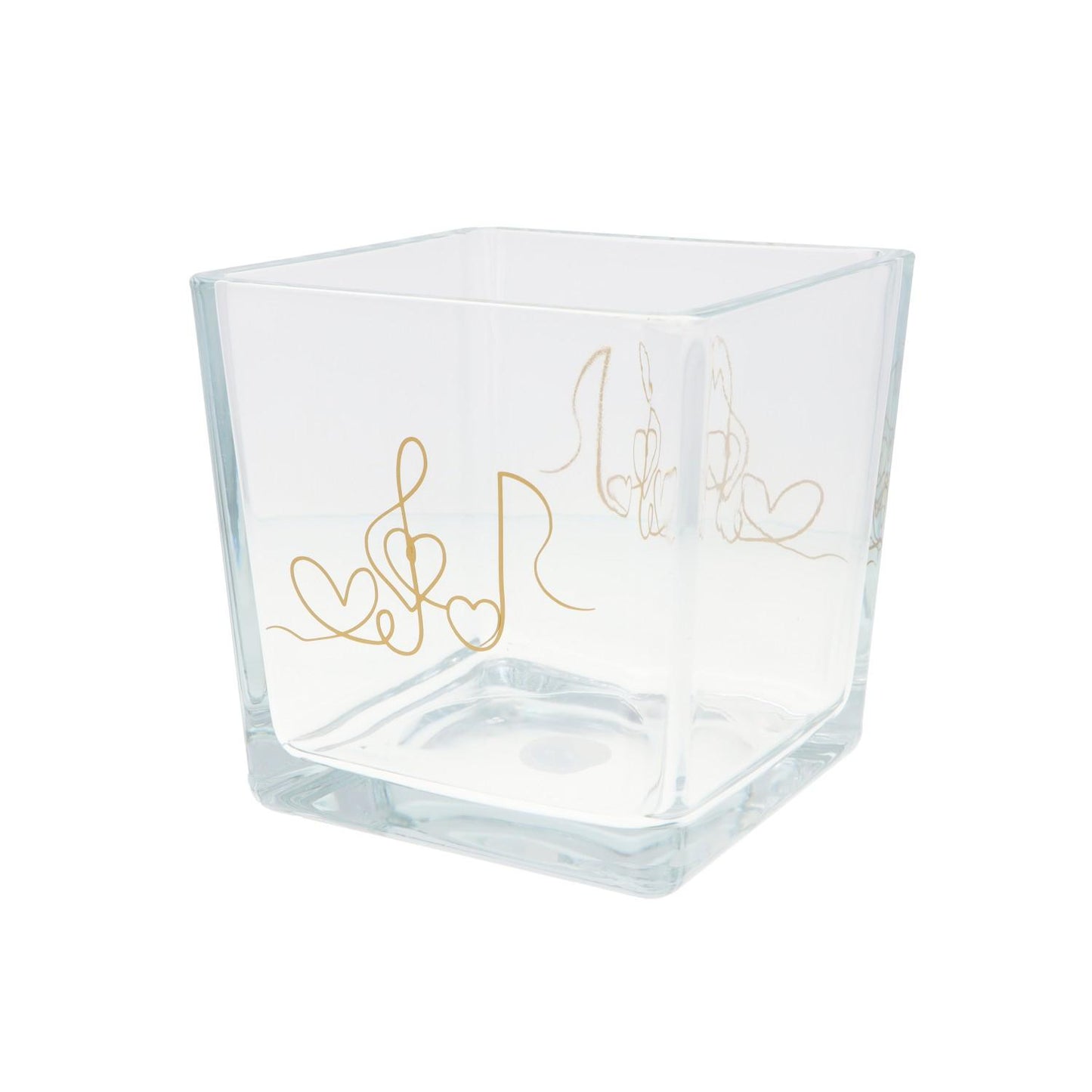 Glas-Vase mit Herz, Violinschlüssel und Note