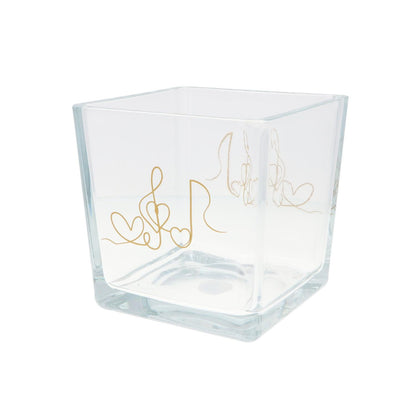 Glas-Vase mit Herz, Violinschlüssel und Note