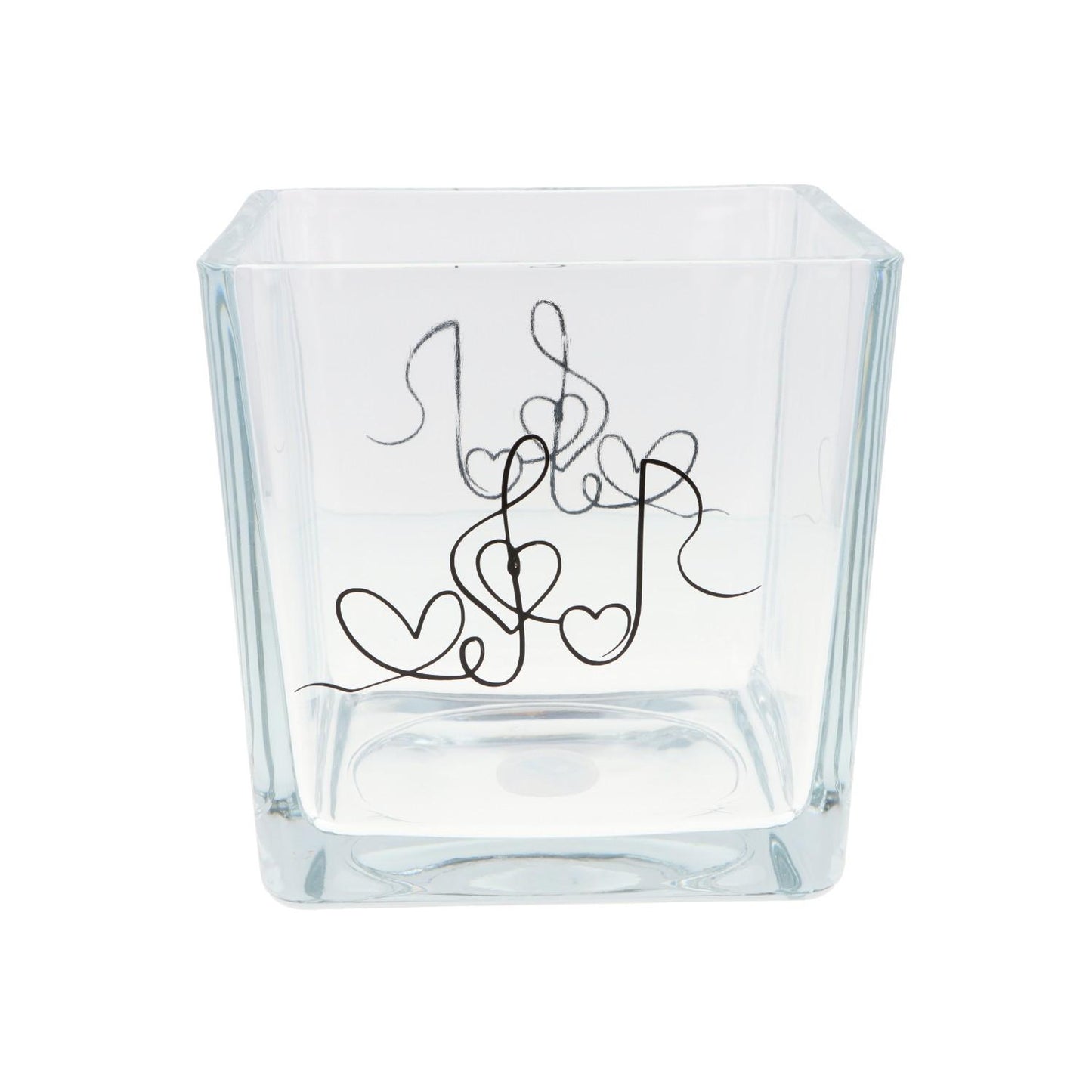 Glas-Vase mit Herz, Violinschlüssel und Note