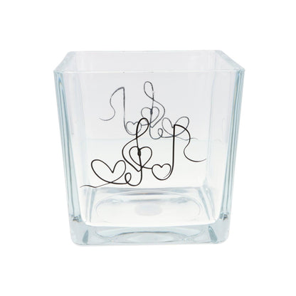 Glas-Vase mit Herz, Violinschlüssel und Note