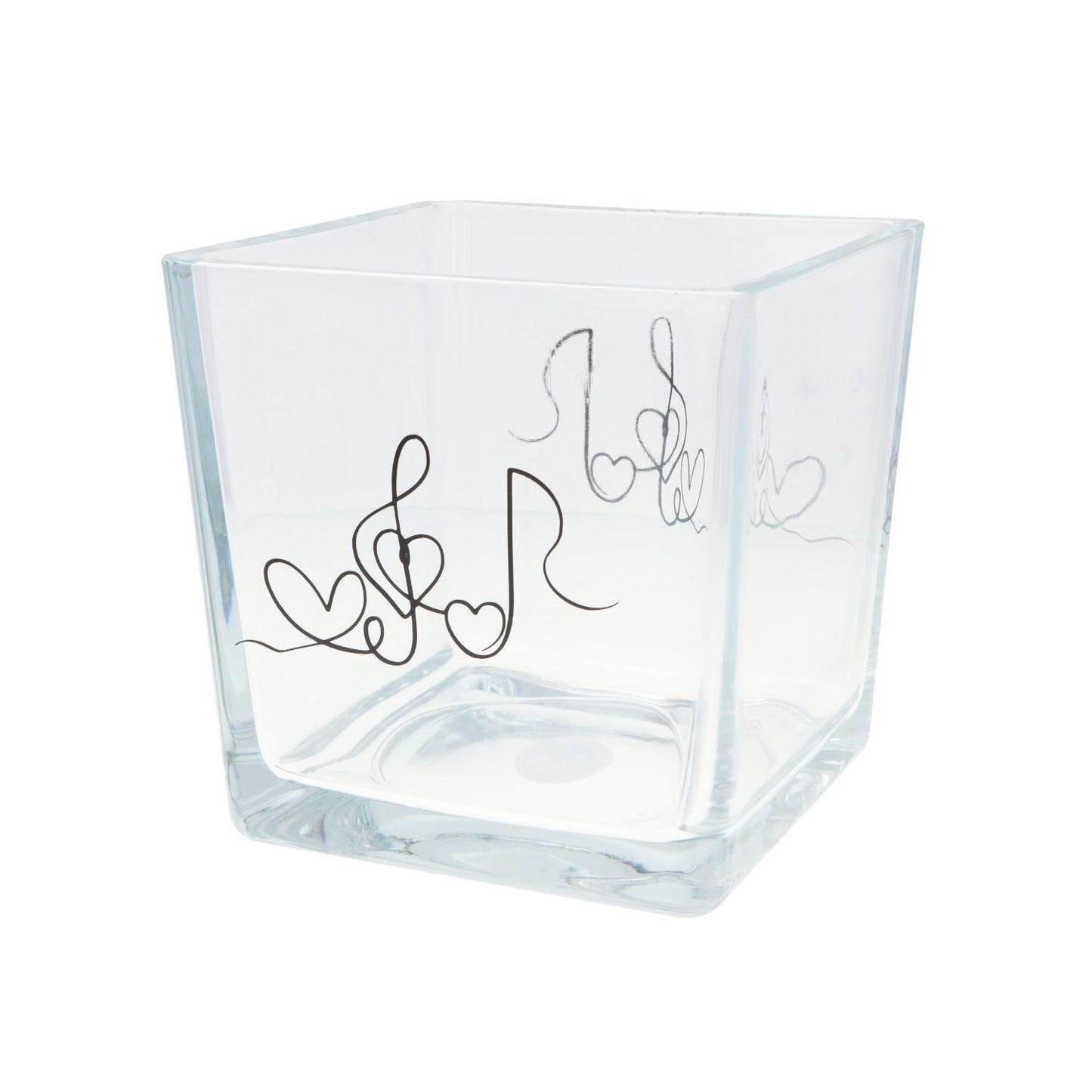Glas-Vase mit Herz, Violinschlüssel und Note