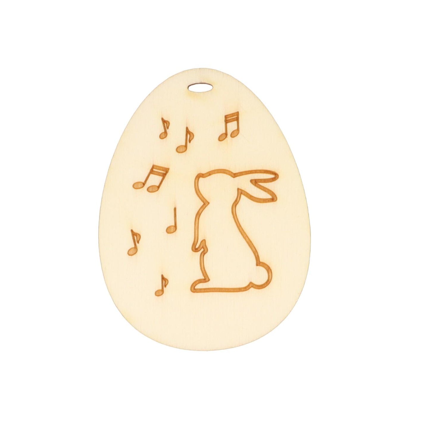 Easter egg shaped pendant with Easter bunny and notes made of wood