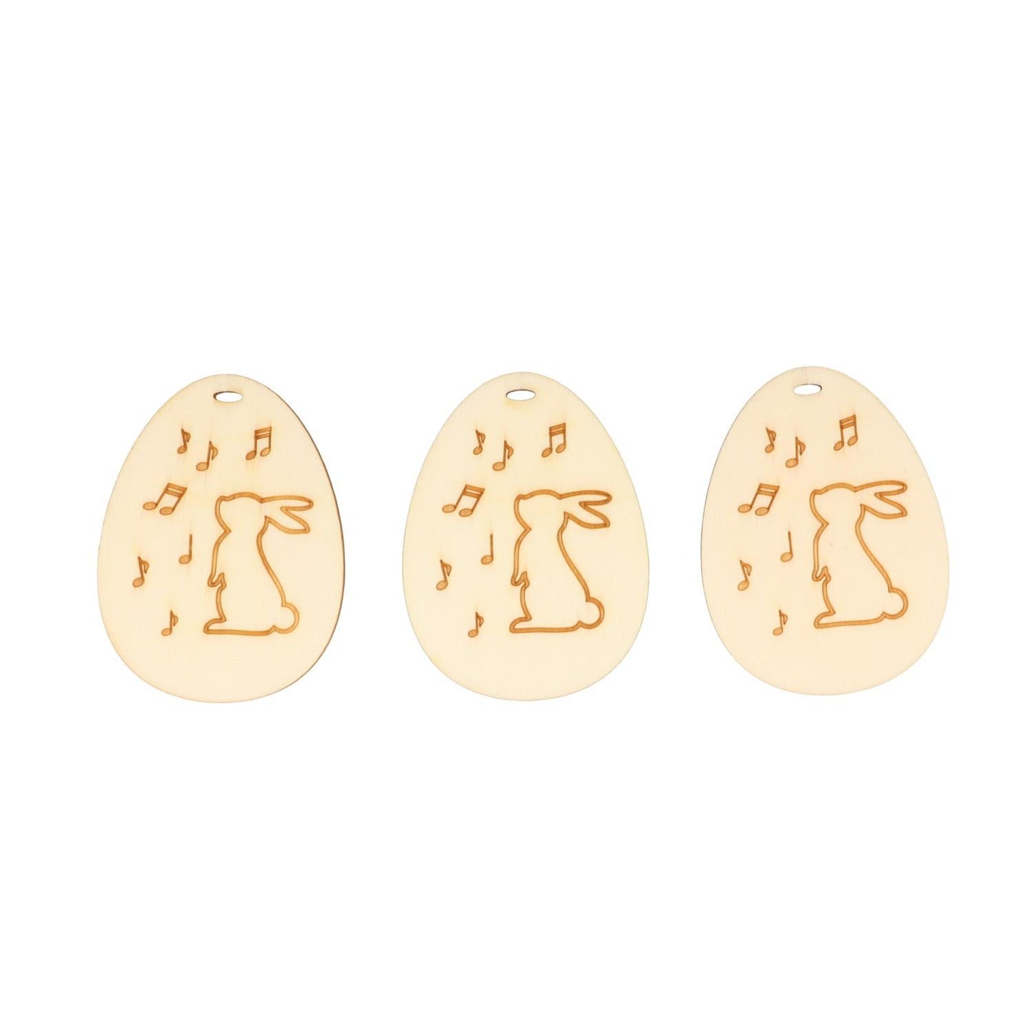 Easter egg shaped pendant with Easter bunny and notes made of wood