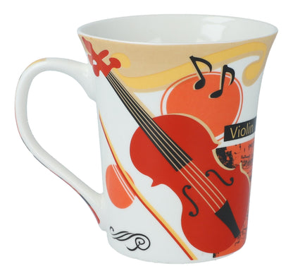 colorful instrument coffee mugs, guitars, piano or violin