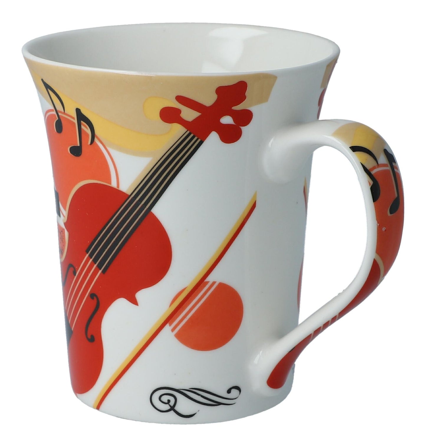 colorful instrument coffee mugs, guitars, piano or violin