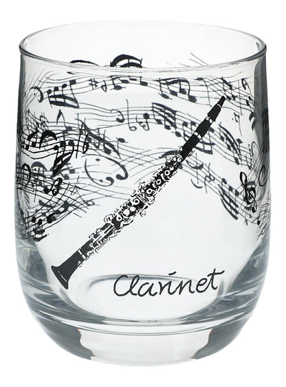  Glas mit Instrumenten und musikalischen Motiven, schwarzer Druck - Instrumente / Design: Klarinette