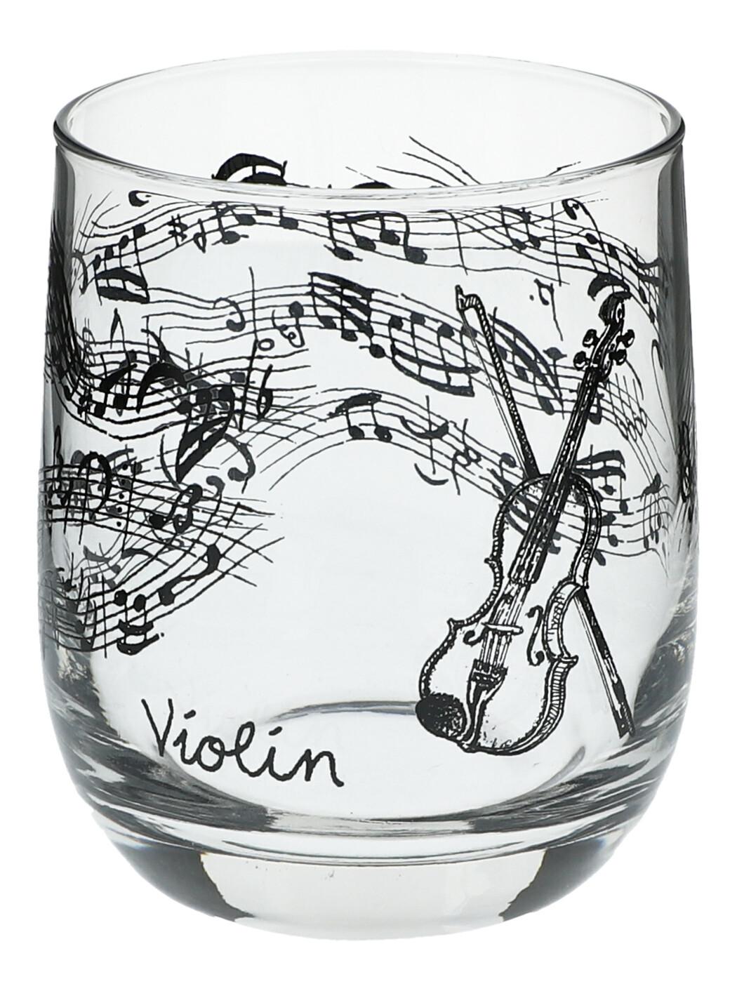 Glas mit Instrumenten und musikalischen Motiven