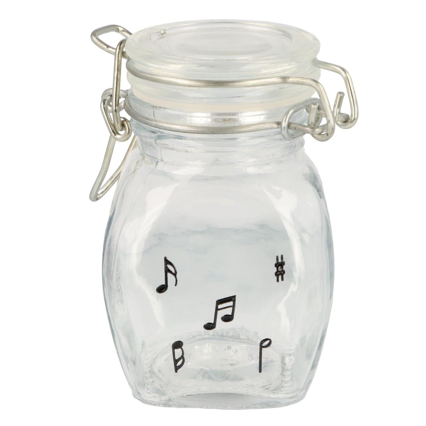 Mini storage jar with various instruments in black