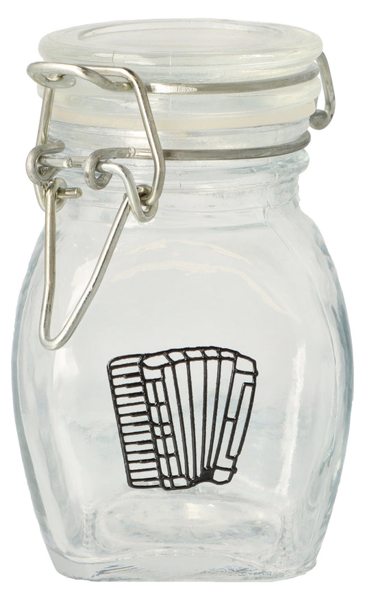 Mini-Aufbewahrungsglas mit verschiedenen Instrumenten in schwarz