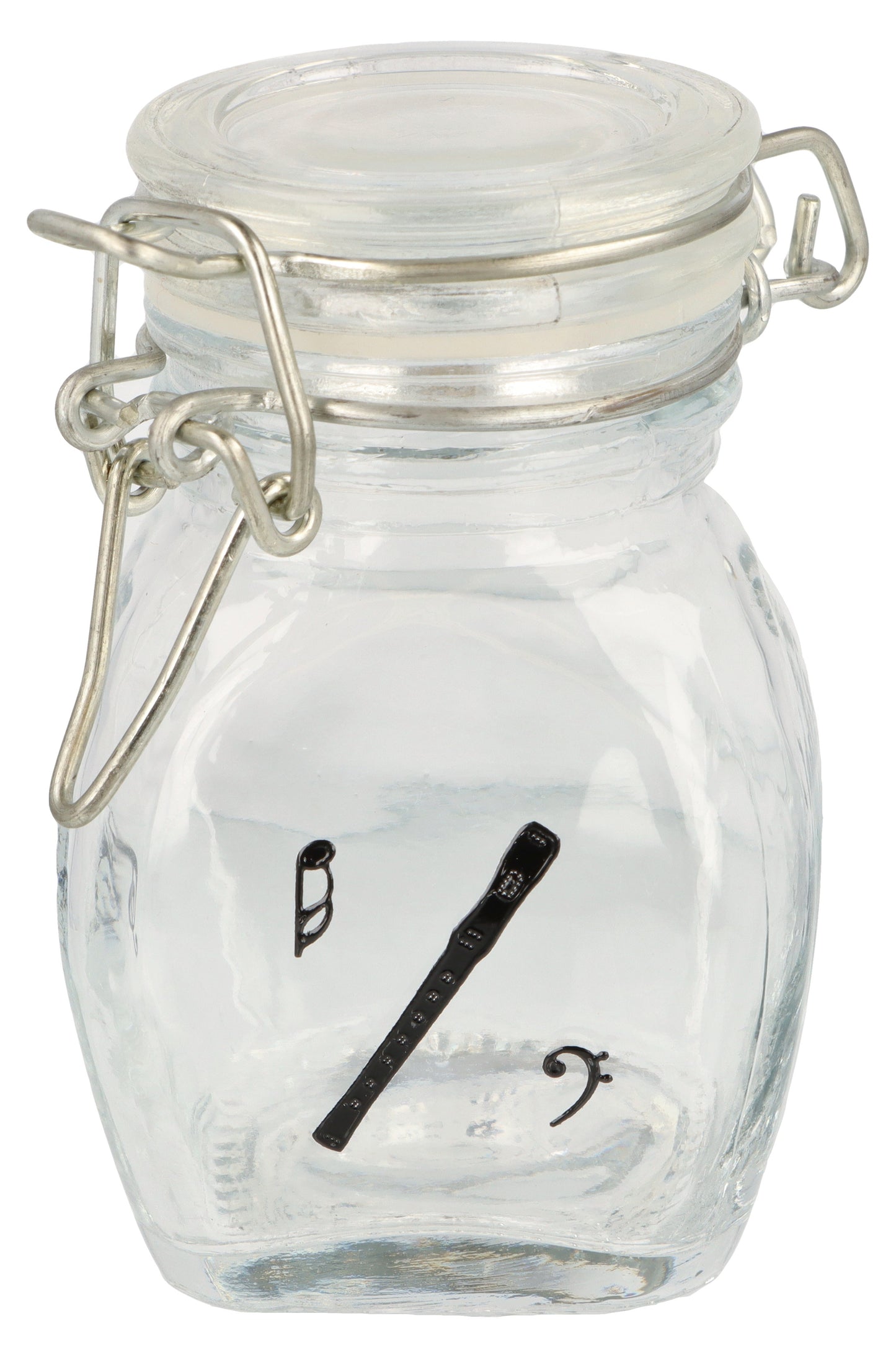 Mini storage jar with various instruments in black