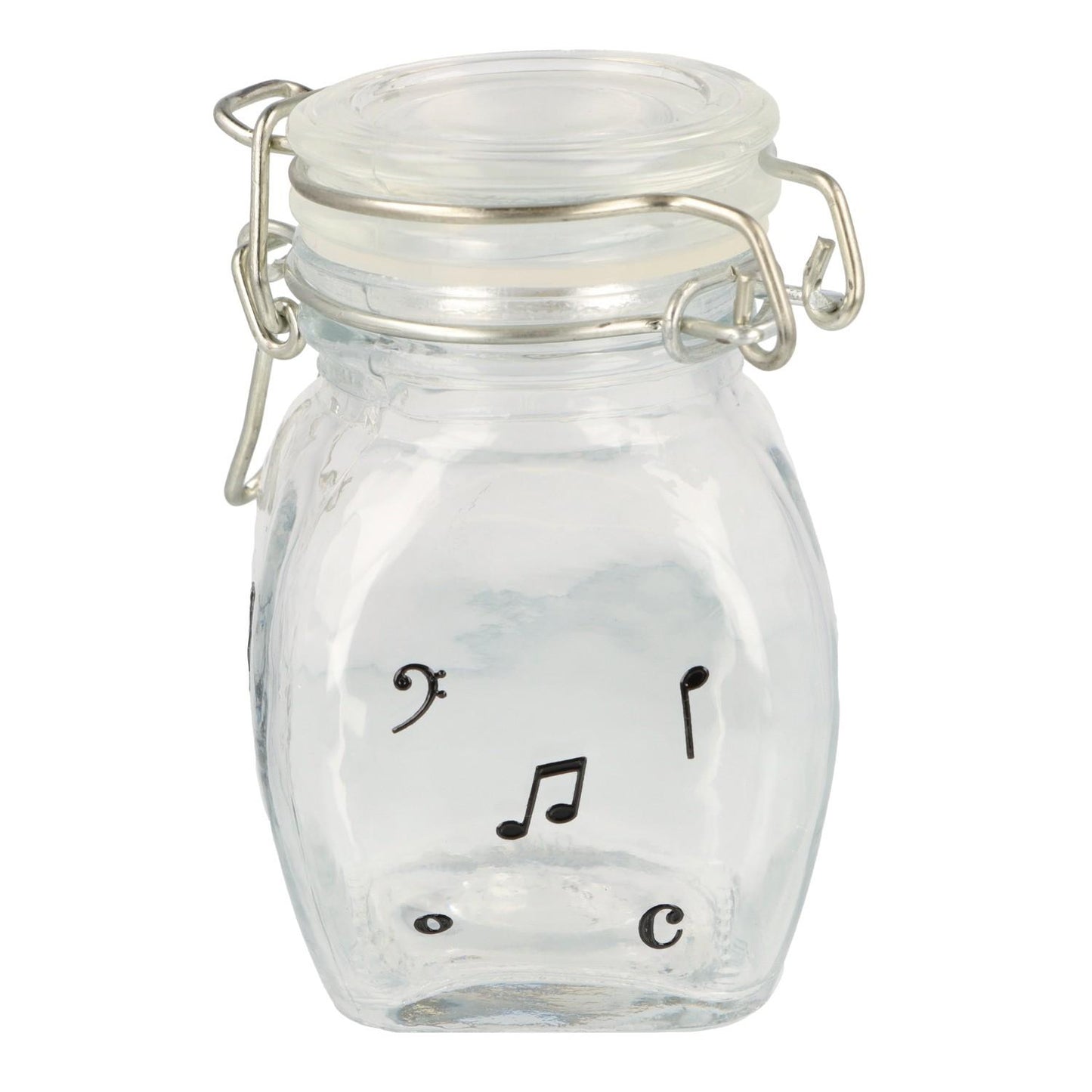 Mini storage jar with various instruments in black