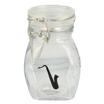 Mini storage jar with various instruments in black