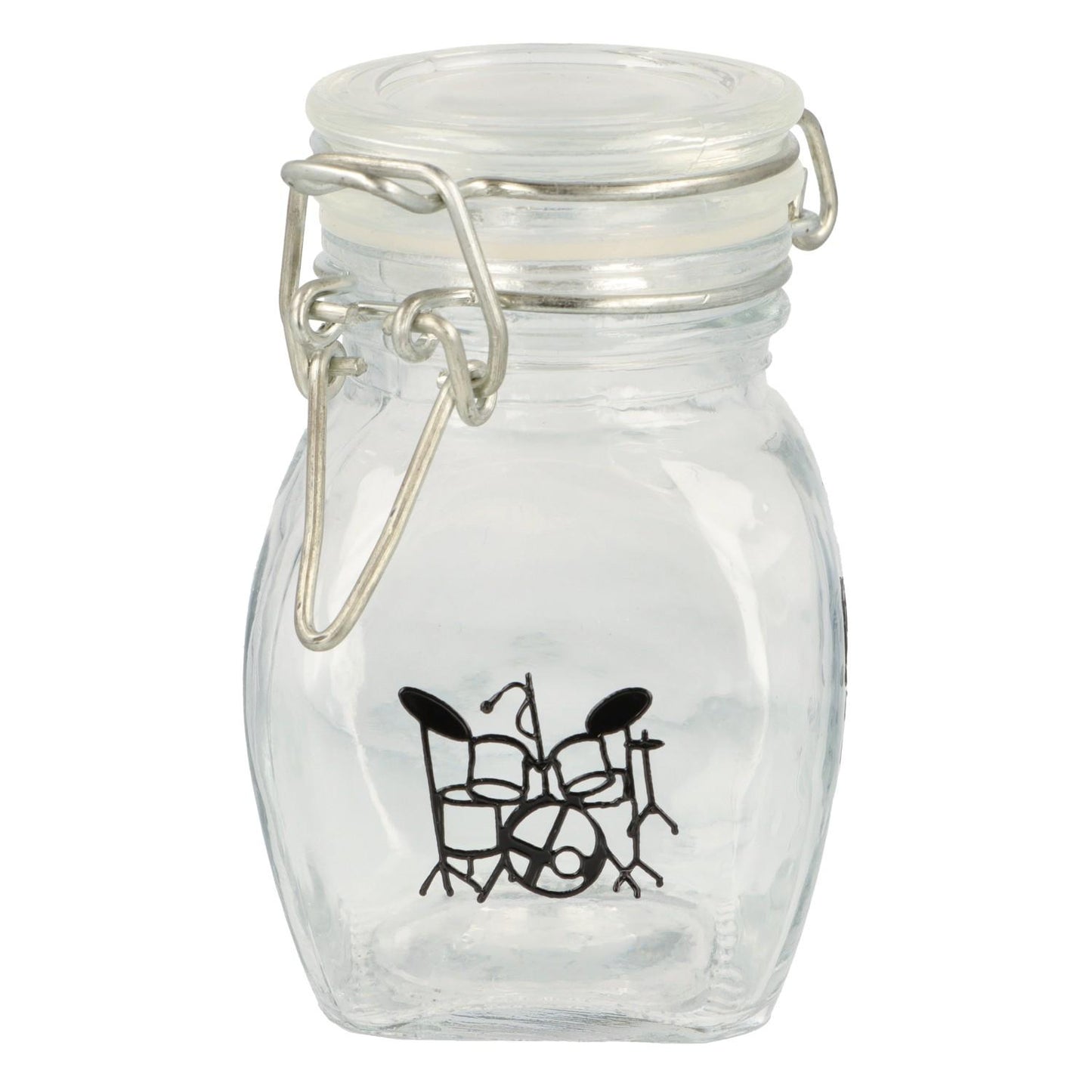 Mini storage jar with various instruments in black