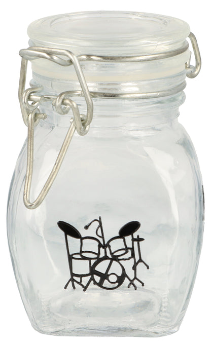 Mini storage jar with various instruments in black