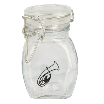 Mini storage jar with various instruments in black