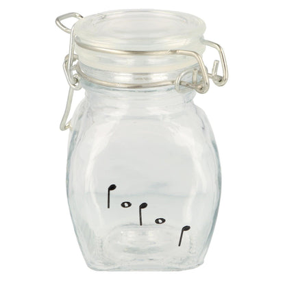 Mini storage jar with various instruments in black