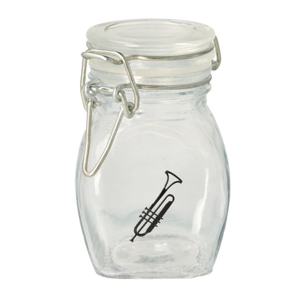 Mini storage jar with various instruments in black