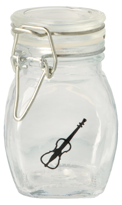 Mini storage jar with various instruments in black