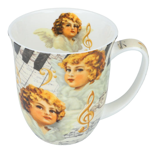 Angel Faces mug with angel faces, clouds, keys and treble clefs