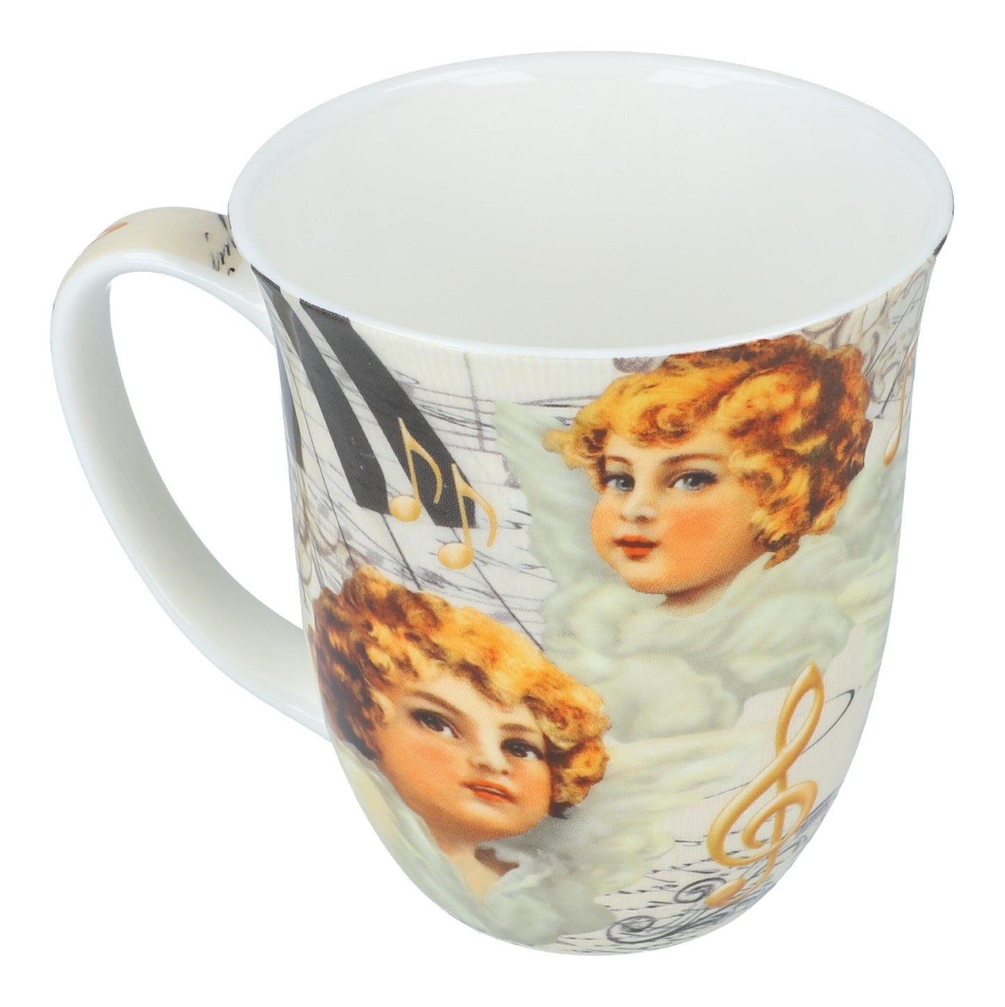 Angel Faces mug with angel faces, clouds, keys and treble clefs