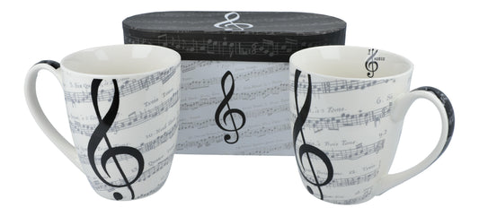 Set of 2 mugs "I Love Music" in gift box, treble clef and music lines