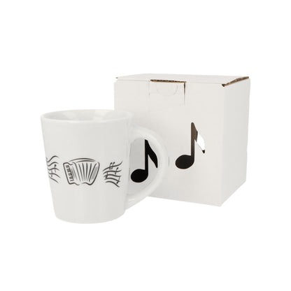 Music mug with musical notes and various instruments