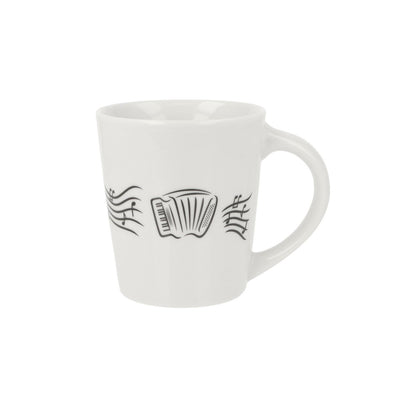 Music mug with musical notes and various instruments