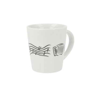 Music mug with musical notes and various instruments