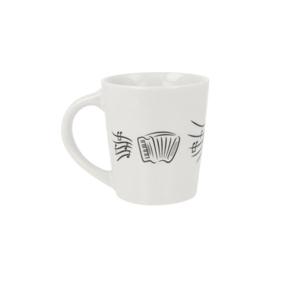 Music mug with musical notes and various instruments