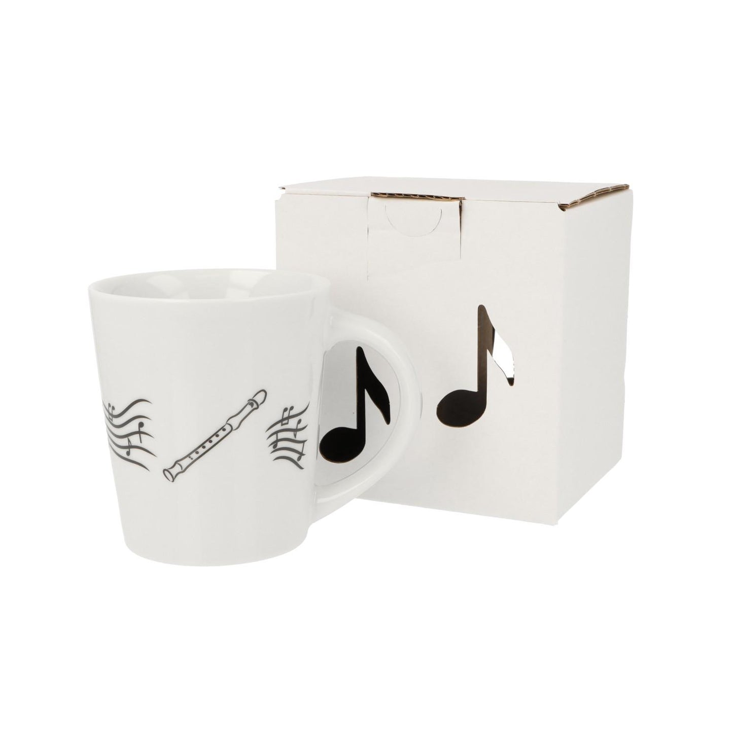 Music mug with musical notes and various instruments