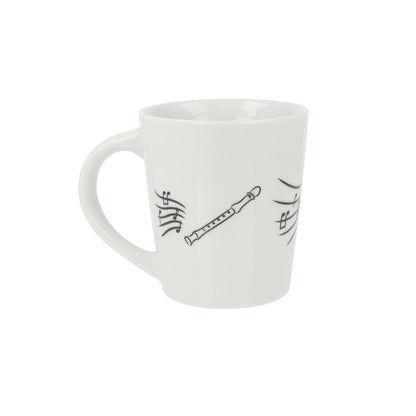 Music mug with musical notes and various instruments