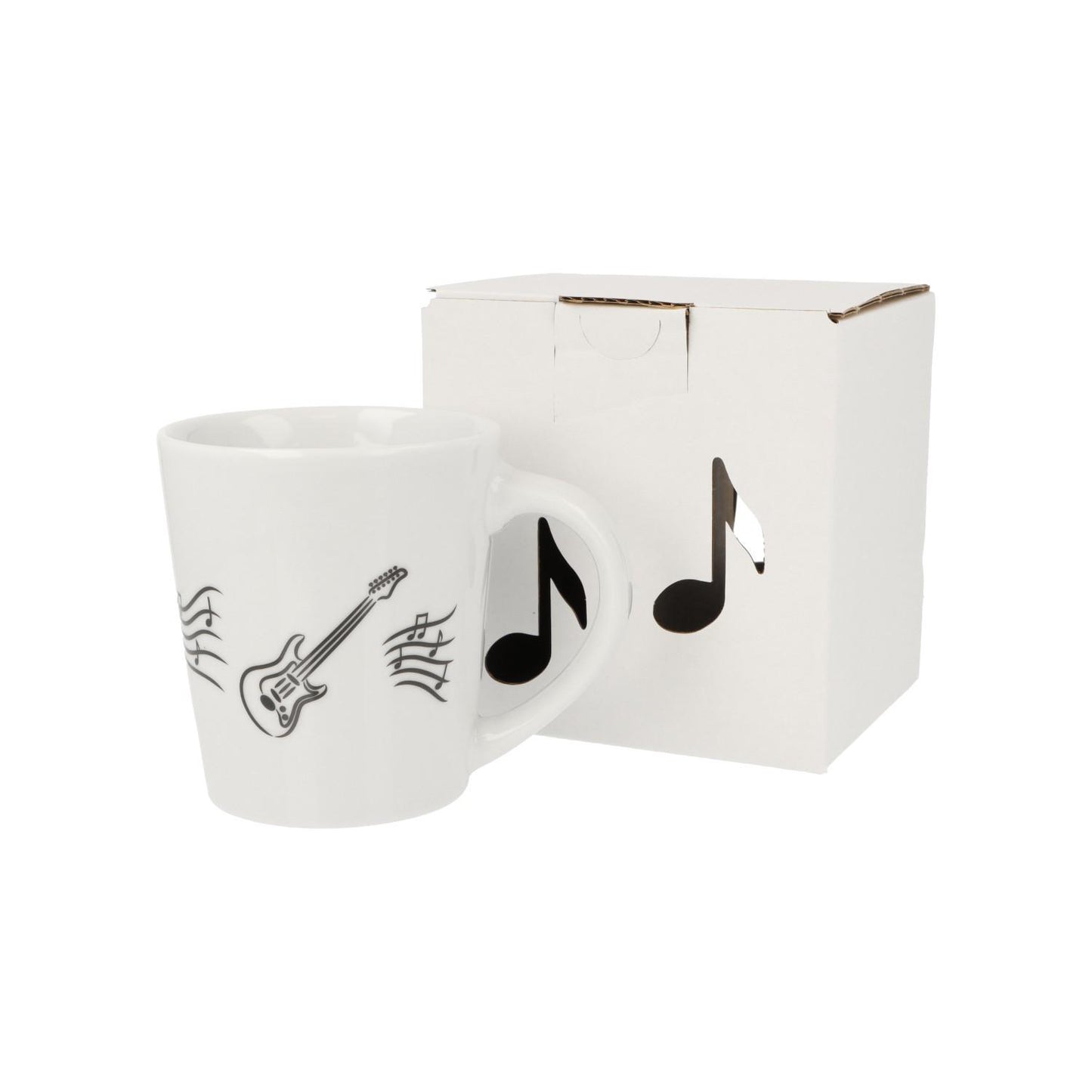 Music mug with musical notes and various instruments