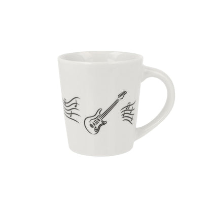 Music mug with musical notes and various instruments