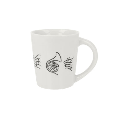 Music mug with musical notes and various instruments