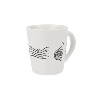 Music mug with musical notes and various instruments